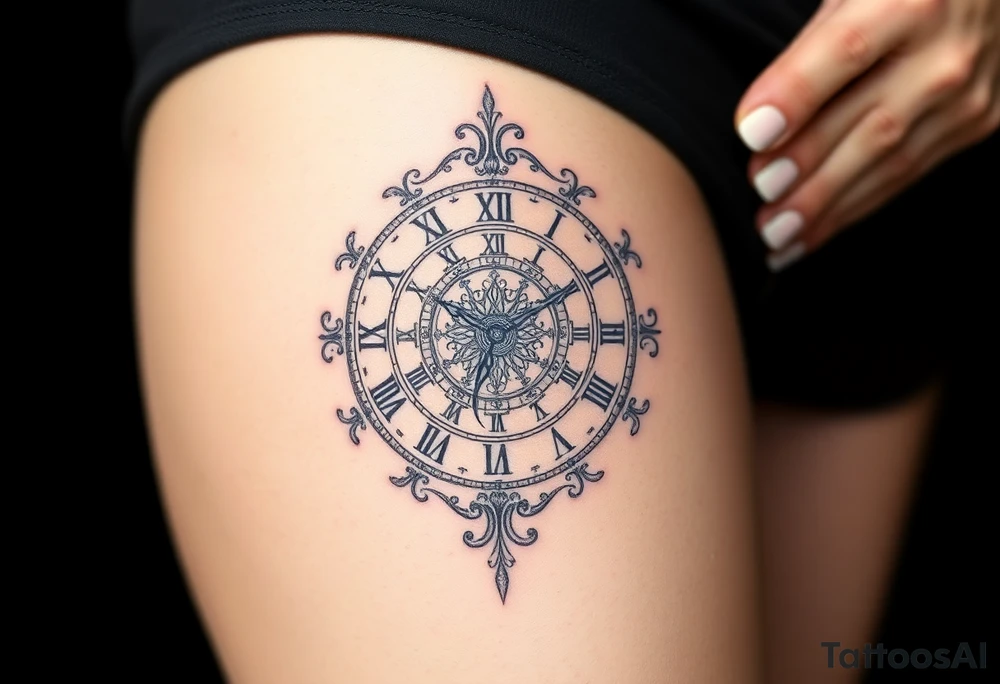 vintage roman numerals within ornate clockwork mechanism tattoo idea