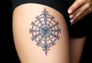 vintage roman numerals within ornate clockwork mechanism tattoo idea