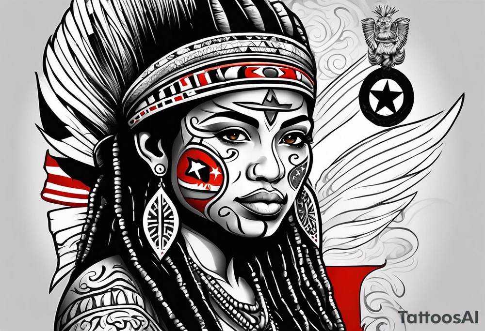 Taino Tribal art holding the Puerto Rican, U.S.  Virgin Islands and Trinidad flags tattoo idea