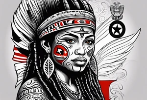 Taino Tribal art holding the Puerto Rican, U.S.  Virgin Islands and Trinidad flags tattoo idea