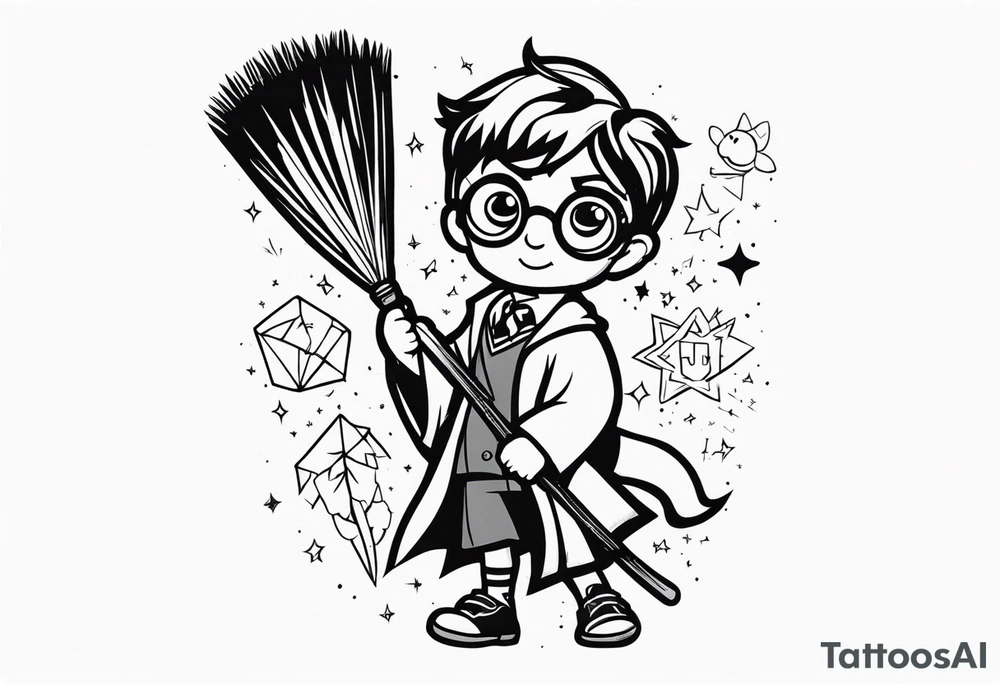 Harry potter tattoo with broom tattoo idea