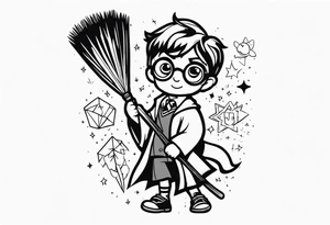 Harry potter tattoo with broom tattoo idea