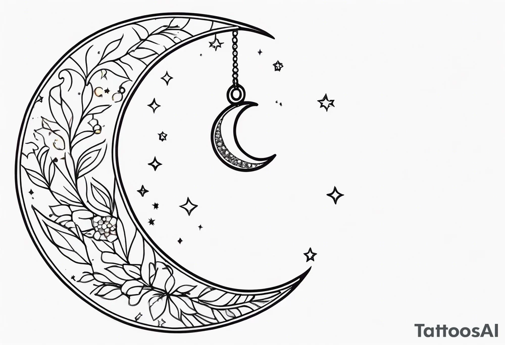 Crescent moon with crystals tattoo idea