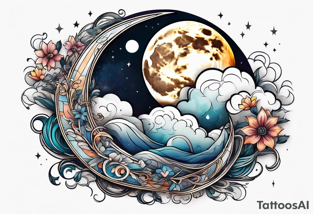Moon with cloud tattoo idea