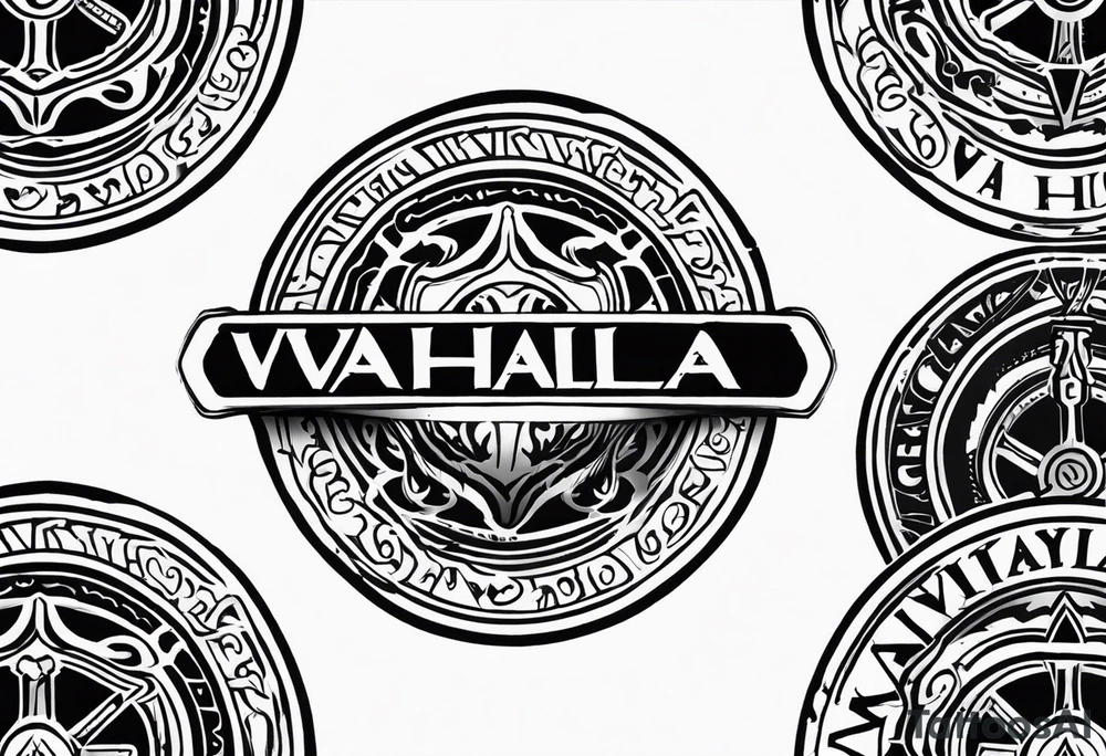 Valhalla round shield fire sword tattoo idea