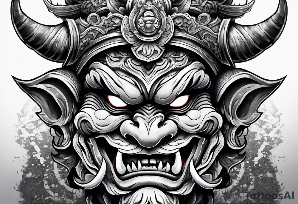 oni mask, small tattoo , arm tattoo idea