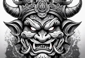 oni mask, small tattoo , arm tattoo idea