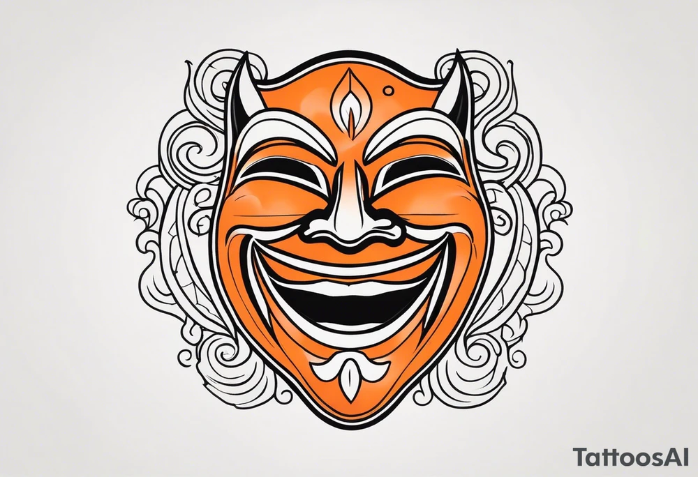 Laughing mask that is orange and black tattoo idea