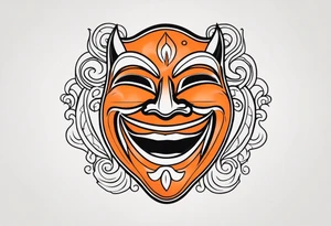 Laughing mask that is orange and black tattoo idea