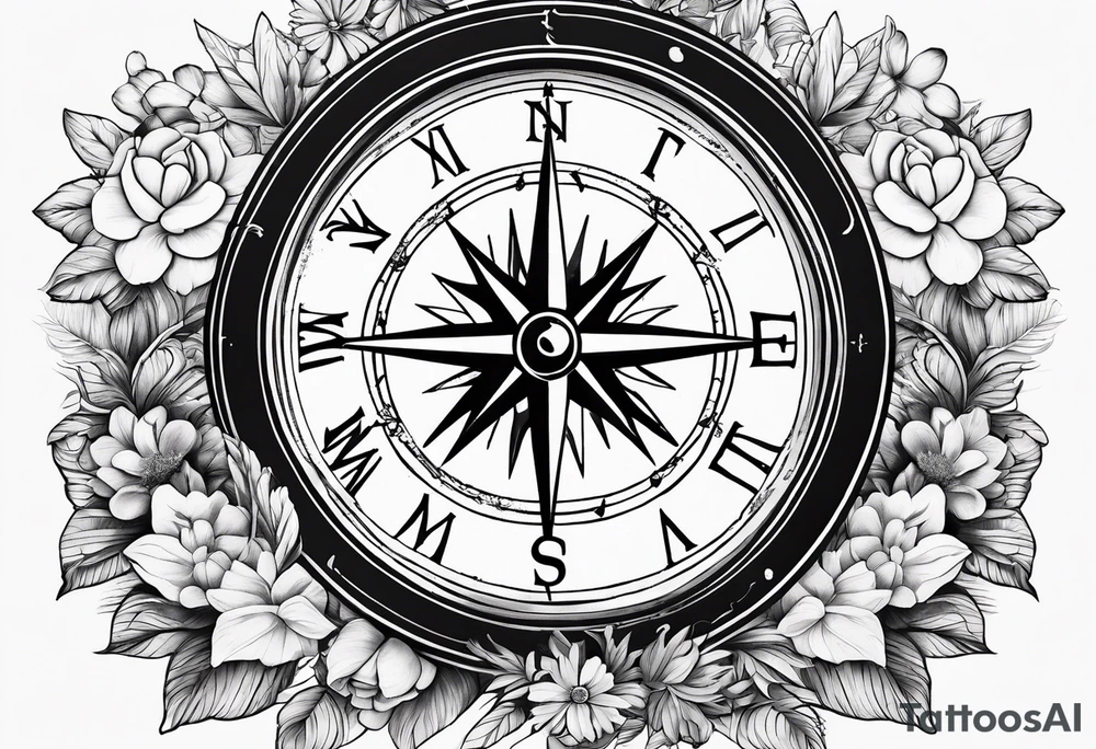 Feminine wanderlust, floral, compass, adventure, shoulder piece, cover-up tattoo idea