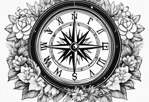 Feminine wanderlust, floral, compass, adventure, shoulder piece, cover-up tattoo idea