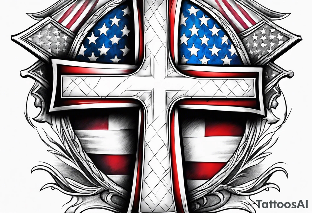 cross with an amercian flag theme tattoo idea