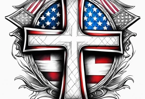 cross with an amercian flag theme tattoo idea