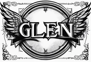 The word Glenn on a banner with angel Wings tattoo idea
