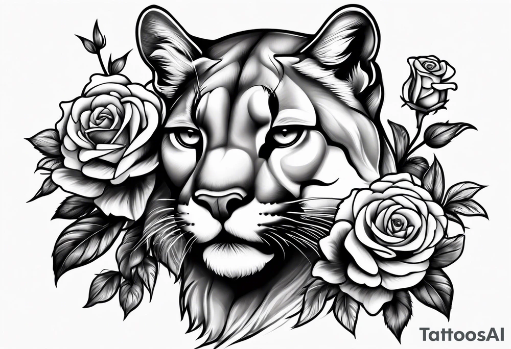 Cougar walking with roses tattoo idea