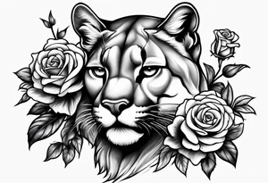 Cougar walking with roses tattoo idea