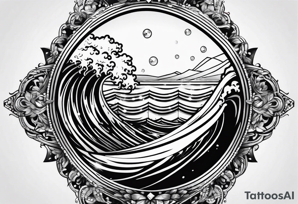 Simple ocean wave inside of a diamond with sun inside as well tattoo idea