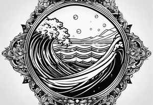 Simple ocean wave inside of a diamond with sun inside as well tattoo idea