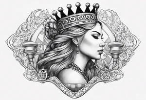 soft chess queen contour with letters MAJA tattoo idea