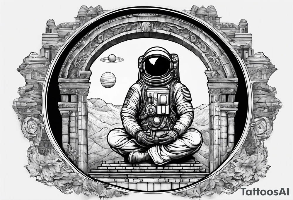 An astronaut meditating on a roman building tattoo idea