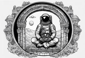 An astronaut meditating on a roman building tattoo idea