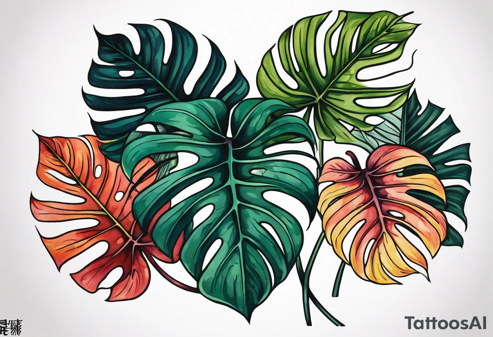 a group of monstera leaves tattoo idea