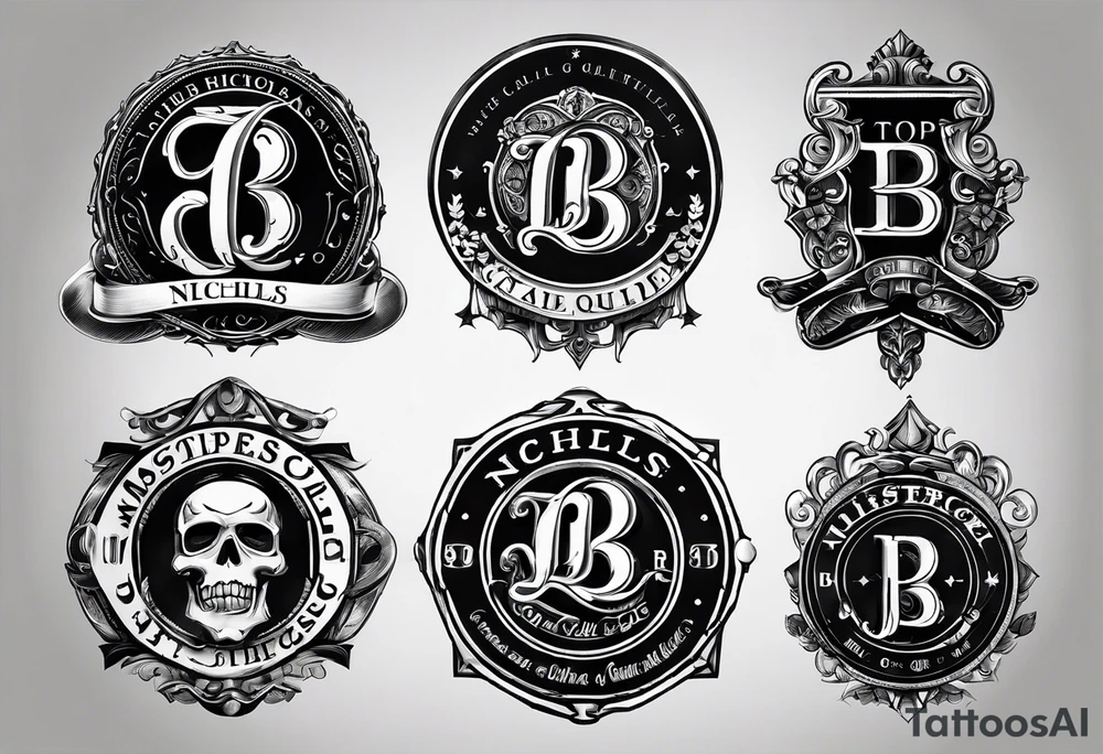 logo with the last name Nichols and the letters B, O, L, H, E, D, J, and R tattoo idea