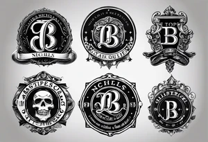 logo with the last name Nichols and the letters B, O, L, H, E, D, J, and R tattoo idea