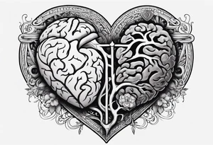 Heart and brain with a line down the middle symbolizing balance tattoo idea