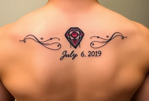 Ruby gemstone with a stick figure with the birthday July 6, 2019 to tattoo idea