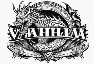 Valhalla sword shield dragon head axe tattoo idea