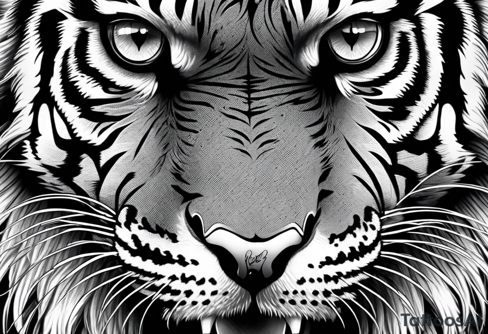 Tiger with owl eyes fighting tattoo idea