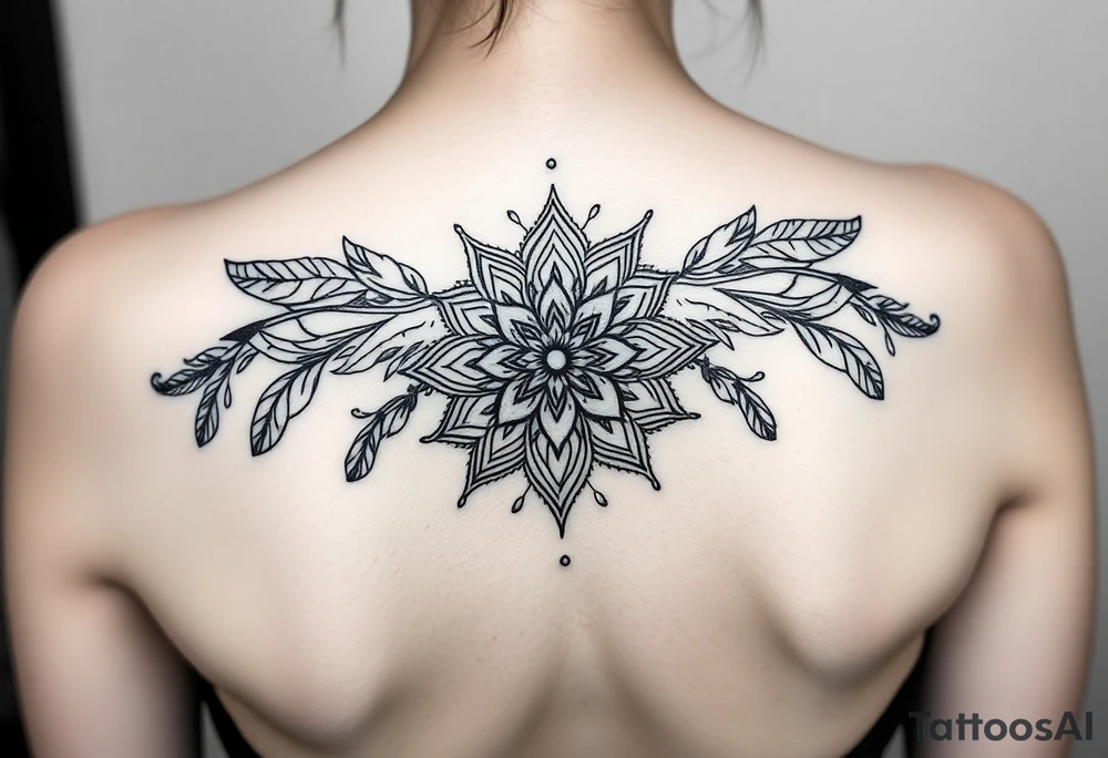 spiritual feathers ornamental mandala shaman tattoo idea