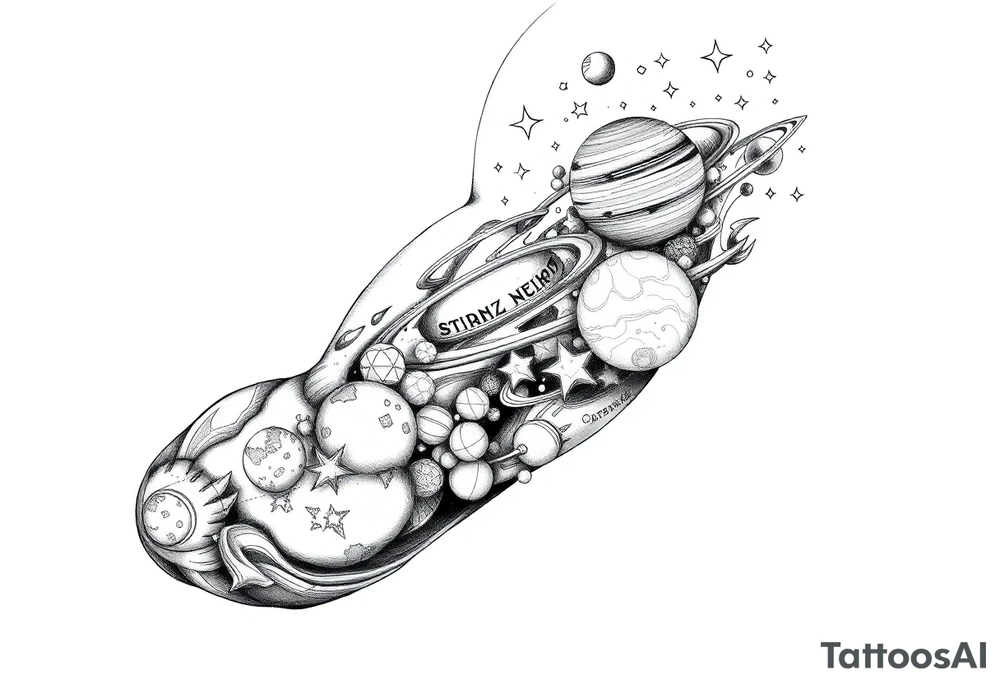 outer space, planets, stars, string theory multiverse tattoo idea