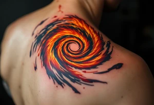 A fiery orange and crimson spiral resembling a burning vortex, symbolizing transformation. tattoo idea