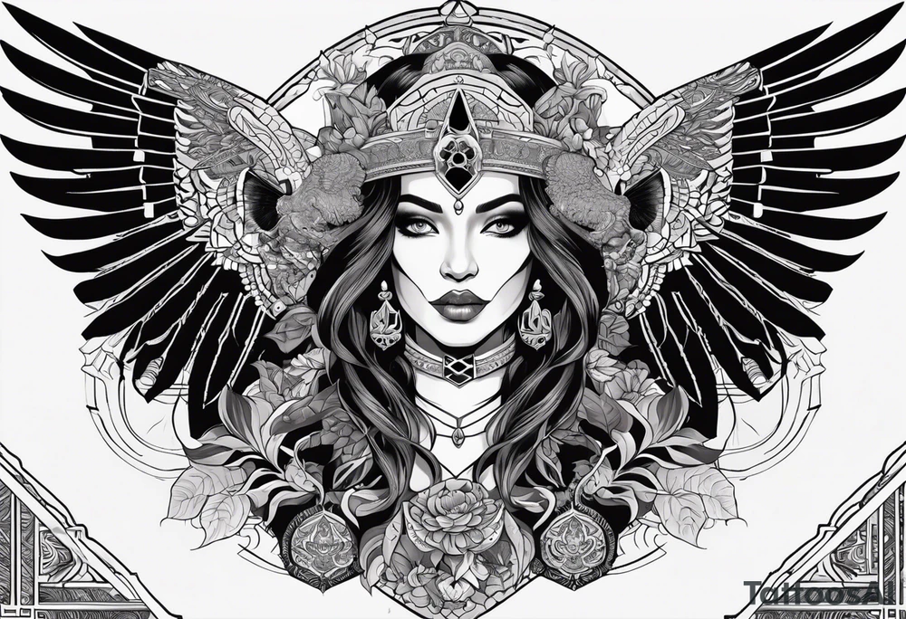 kali ma, alien goddess, valkrye, pirate, divine feminine, zenza resonance, pachamama, lotus azul, blank panther, eagle, skull, 5D, nueva gaya, dna 12 tattoo idea