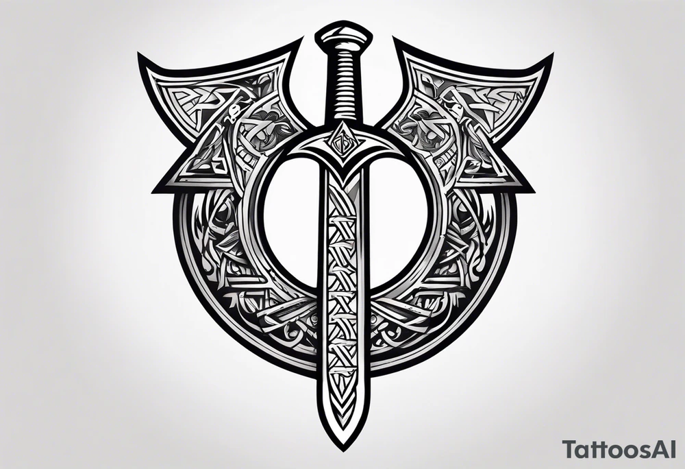 Valhalla sword shield dragon axe Valknut tribal tattoo idea Valhalla sword shield dragon axe Valknut tribal tattoo idea