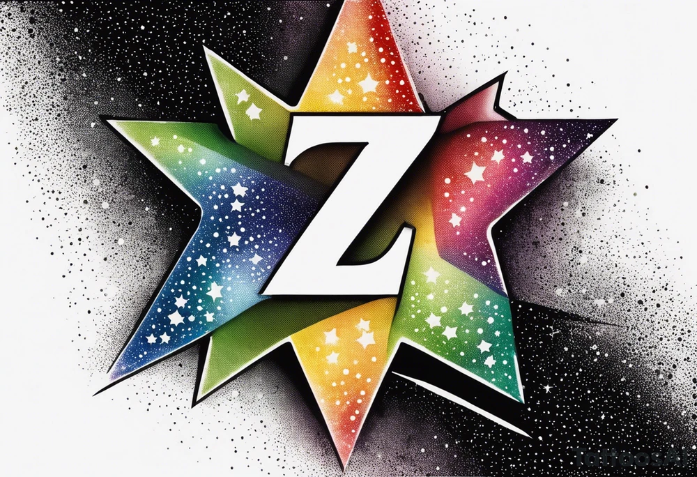 Stars and the number seven in rainbow colors tattoo idea