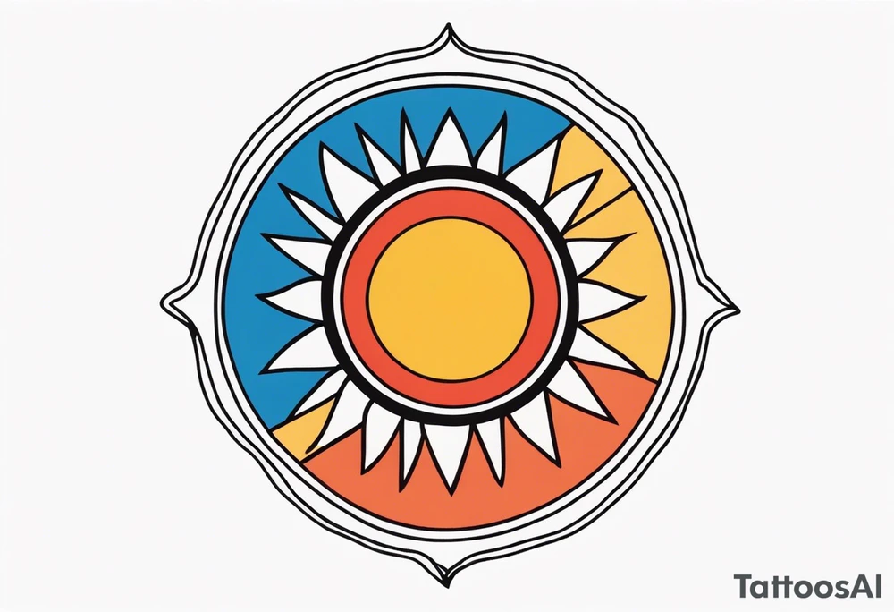 a simple red, blue, orange, and yellow sun with no white space and no faces tattoo idea