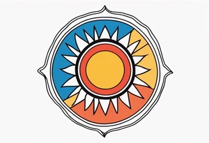a simple red, blue, orange, and yellow sun with no white space and no faces tattoo idea