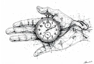 draw a stop watch time piece on the back of a hand opposite of the palm tattoo idea