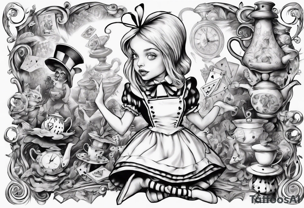 Alice in wonderland mural, "Alice, Don't Get Lost In Wonderland" tattoo idea