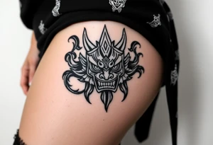 Oni mask surrounded by smoke tattoo idea