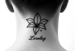 Crea un diseño significativo sobre la flor de bayahibe egipcia y que tenga el nombre escrito por de bajo del diseño el nombre de mi hermana Lorelay para la parte baja del bíceps tattoo idea