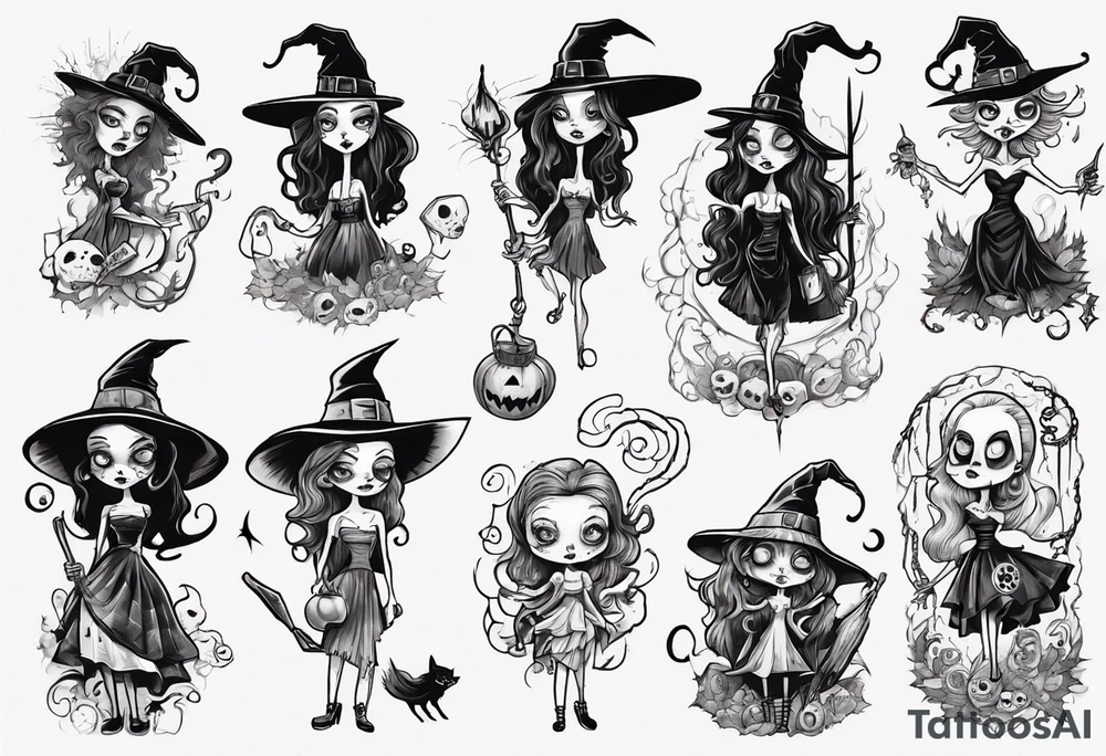a Tim Burton-style witch tattoo idea
