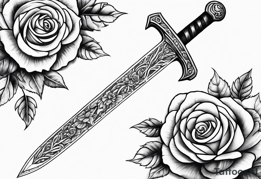 sword with roses and thorns tattoo idea