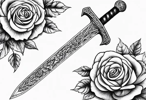 sword with roses and thorns tattoo idea