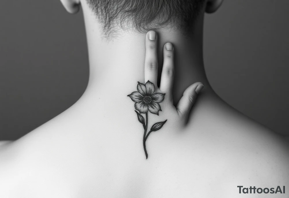 Baby hand print, Freya, 25.07.2024, larkspur flower tattoo idea