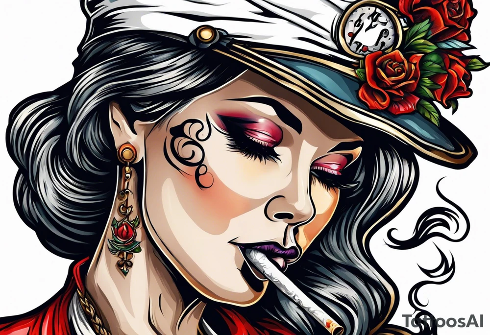 Nurse smoking a cigarette and crying with mask on face tattoo idea