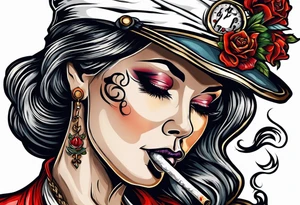 Nurse smoking a cigarette and crying with mask on face tattoo idea